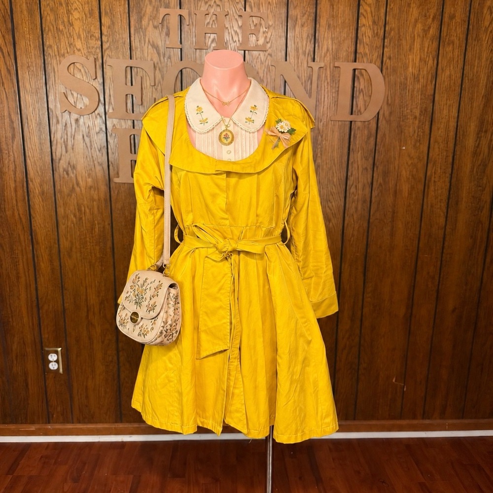 Retro Yellow Trench Coat Hot & Delicious Women L 60s Mod Twee Whimsy Y2K Jacket